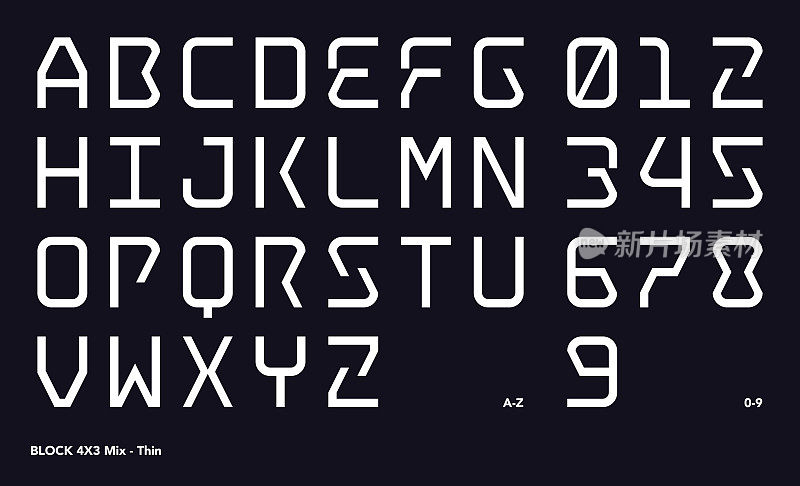 抽象字母字体设计，Block 4X3 Mix - Thin